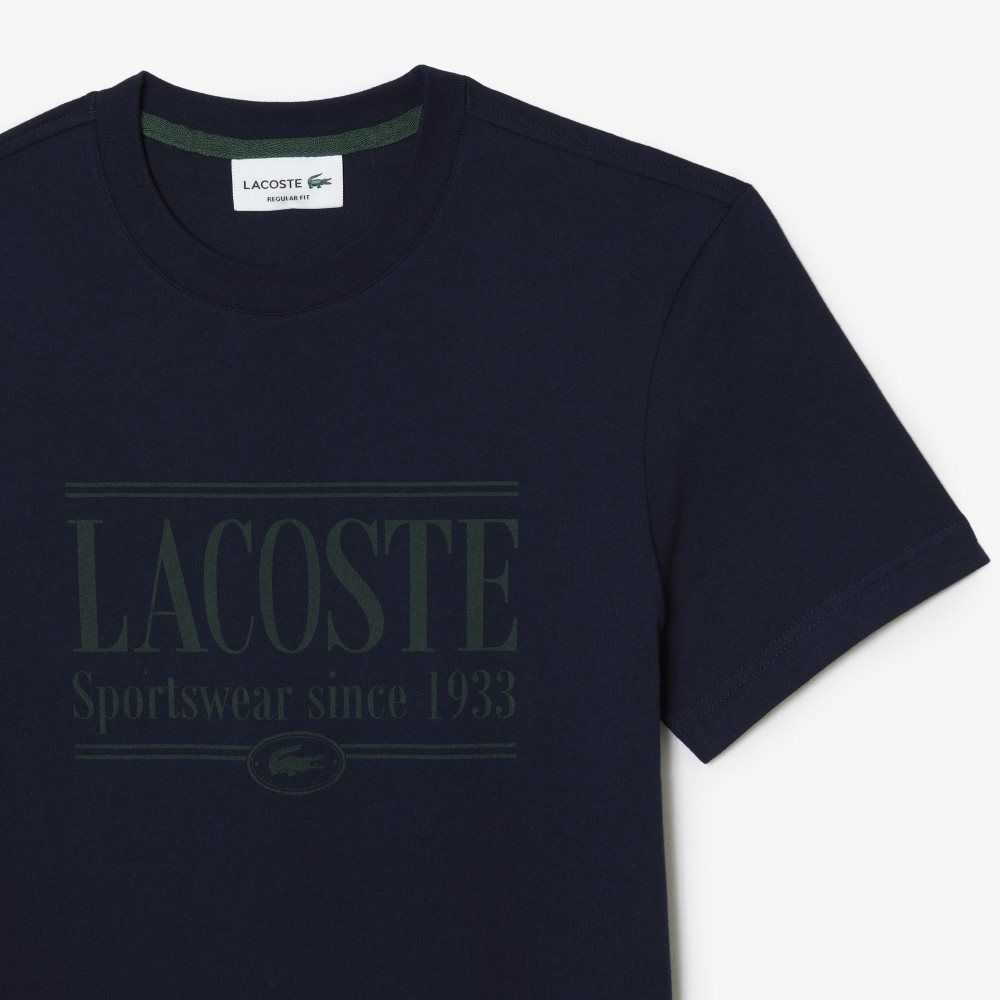 Navy Blue Lacoste Regular Fit Jersey T-Shirt | YBFZIM-865