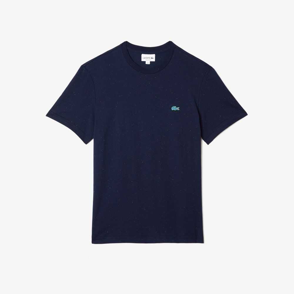 Navy Blue Lacoste Regular Fit Speckled Print Cotton Jersey T-Shirt | AKMCEZ-309