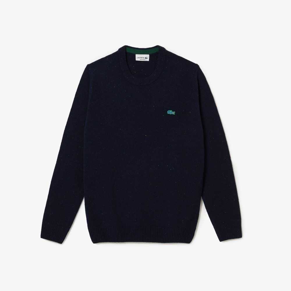 Navy Blue Lacoste Regular Fit Speckled Print Wool Jersey Sweater | HKYZLX-956