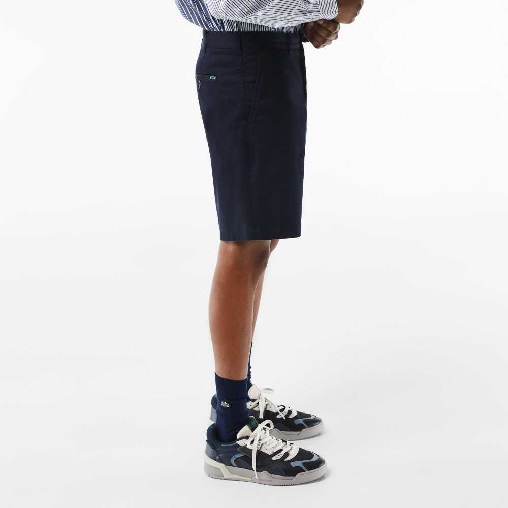 Navy Blue Lacoste Regular Fit Stretch Organic Cotton Bermuda Shorts | ODRENS-263