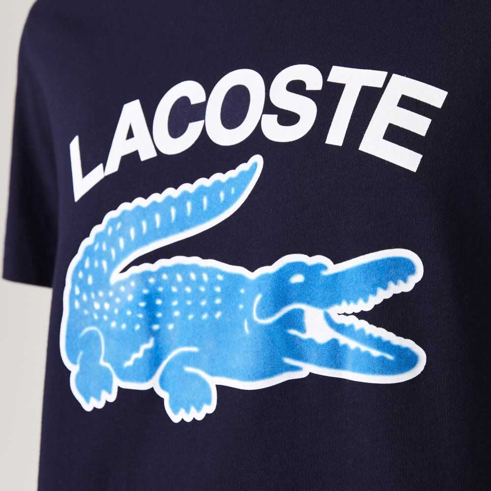 Navy Blue Lacoste Regular Fit XL Crocodile Print T-Shirt | BFEVKM-756