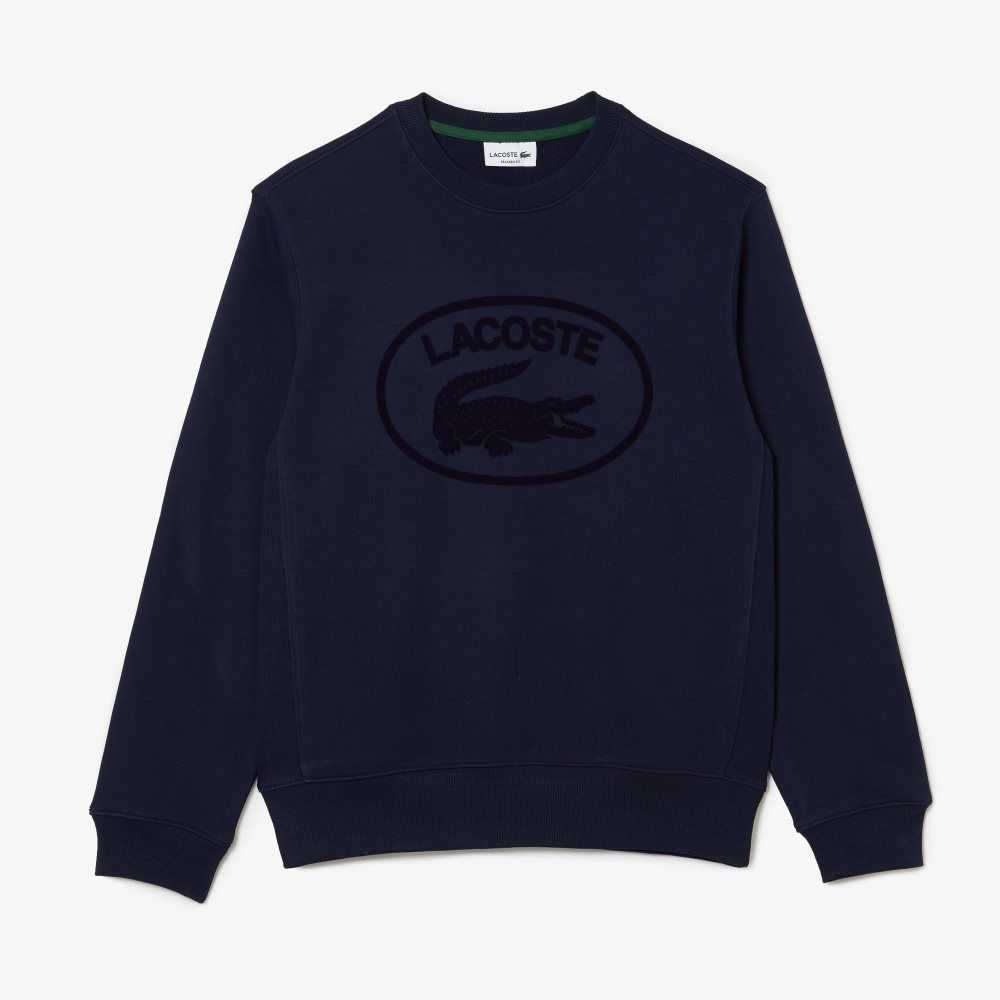 Navy Blue Lacoste Relaxed Fit Organic Cotton Sweatshirt | JPVXSA-295