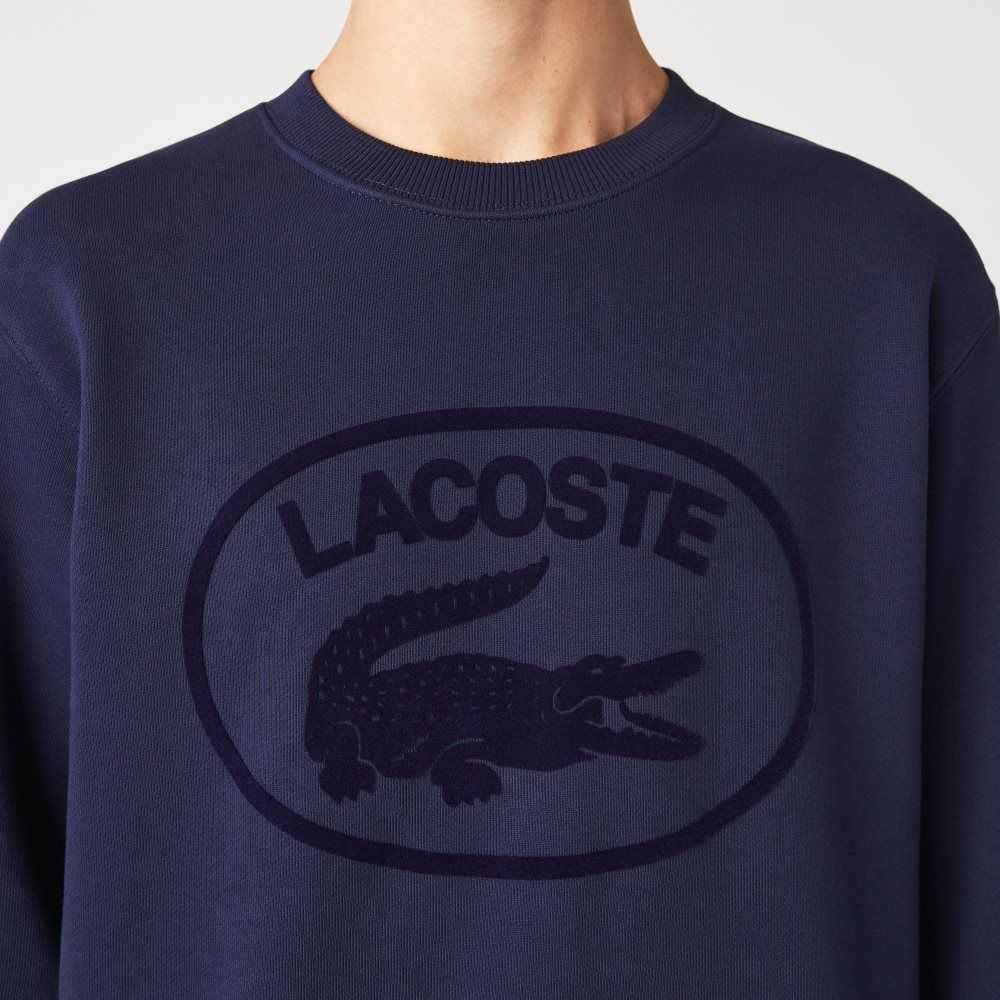 Navy Blue Lacoste Relaxed Fit Organic Cotton Sweatshirt | JPVXSA-295