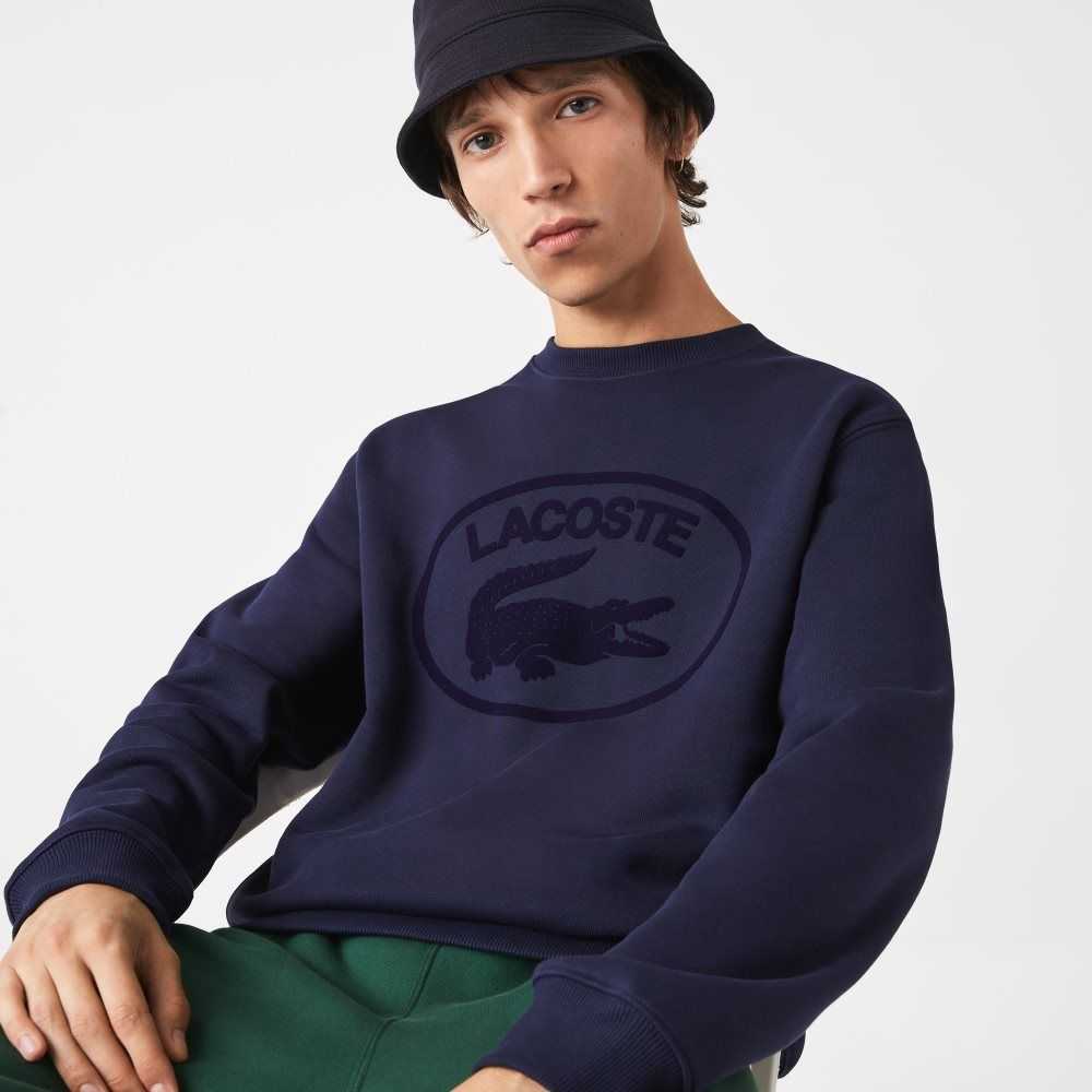 Navy Blue Lacoste Relaxed Fit Organic Cotton Sweatshirt | JPVXSA-295