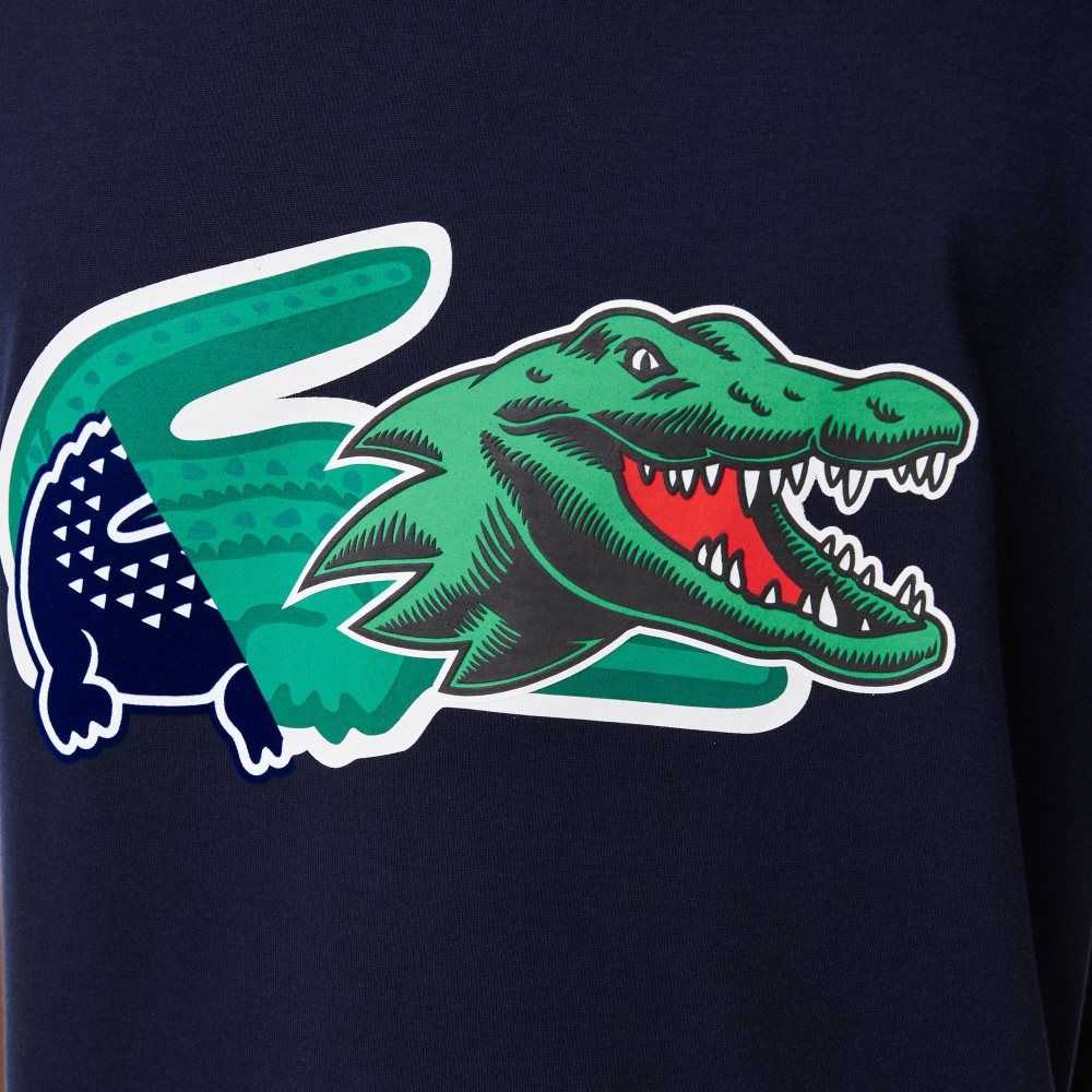 Navy Blue Lacoste Relaxed Fit Oversized Crocodile T-Shirt | NTWRAQ-198