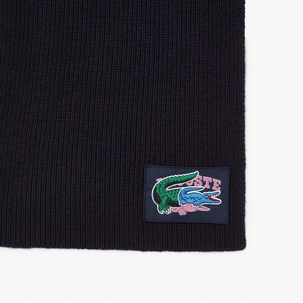 Navy Blue Lacoste Ribbed Wool Beanie And Scarf Gift Set | IONBJF-483