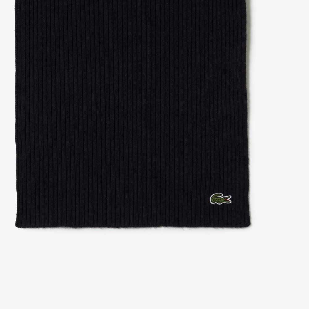 Navy Blue Lacoste Ribbed Wool Scarf | SQVHUW-631