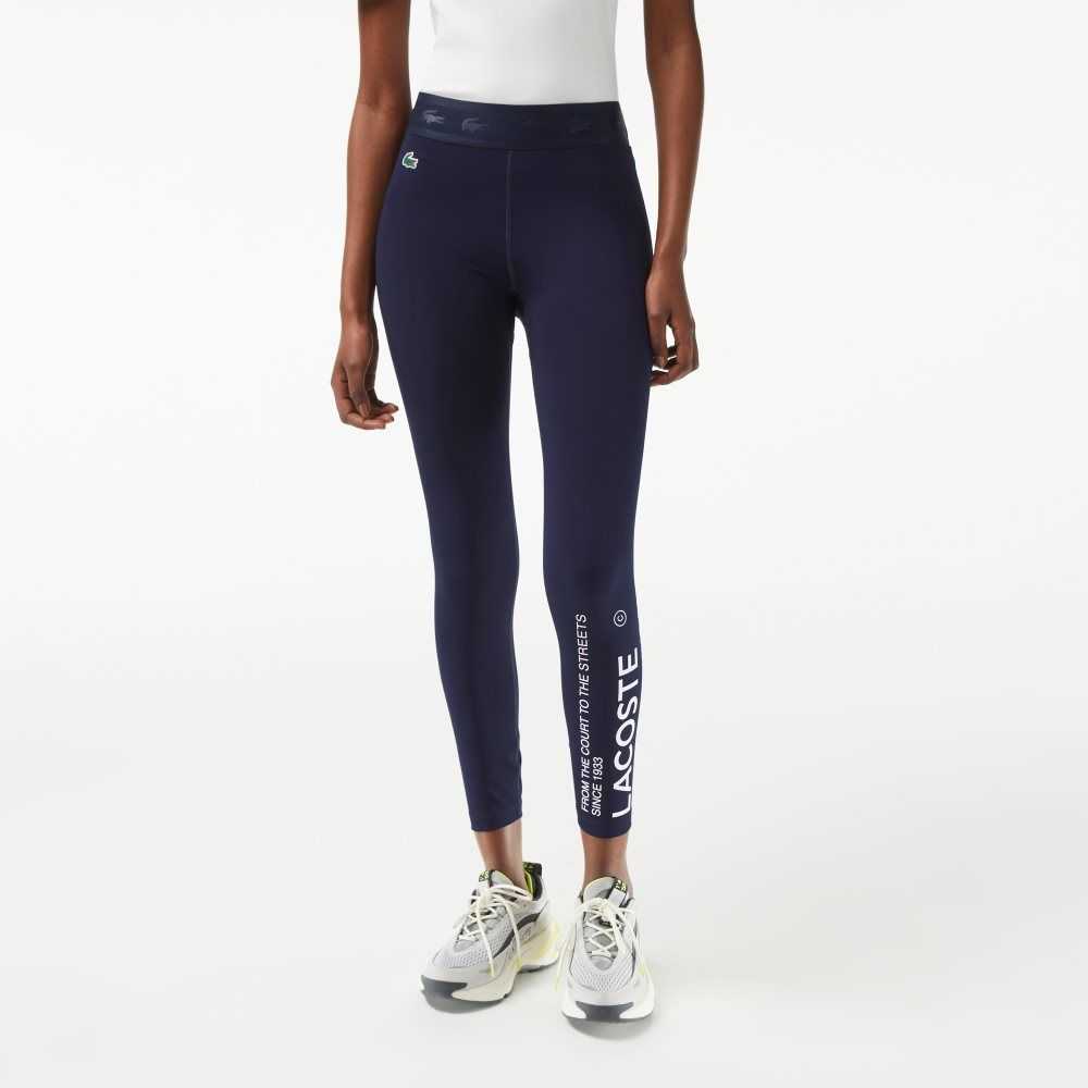 Navy Blue Lacoste SPORT 7/8 Length Recycled Polyester Leggings | LVIQAY-640