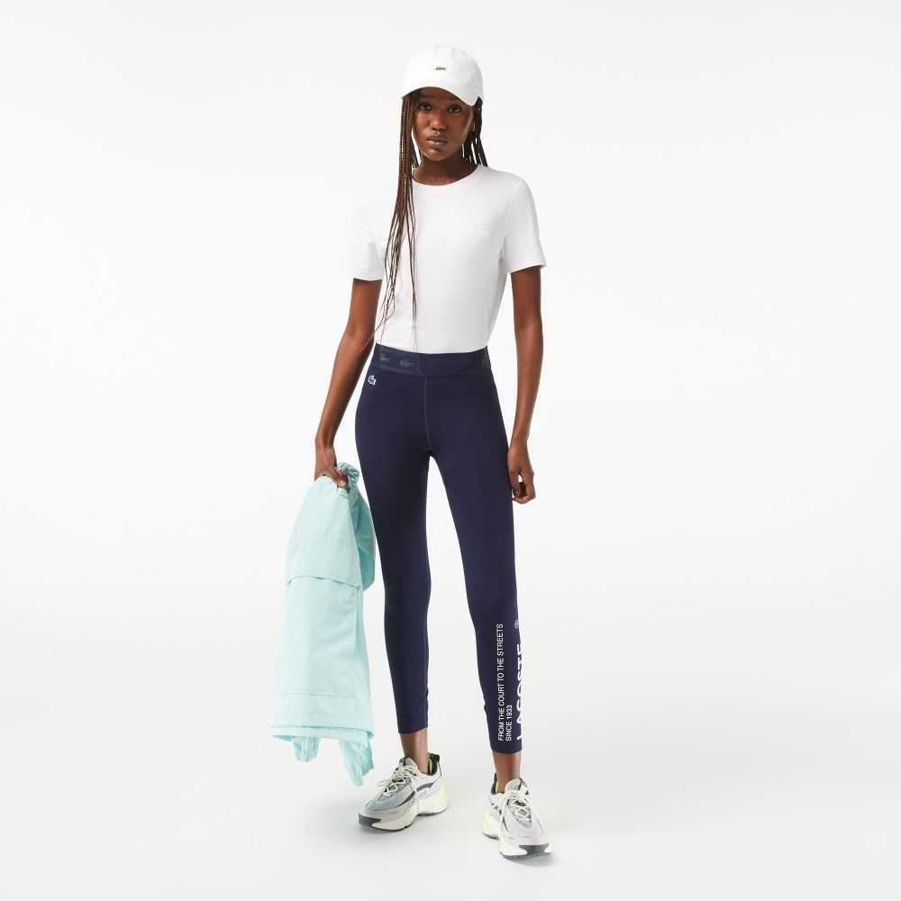 Navy Blue Lacoste SPORT 7/8 Length Recycled Polyester Leggings | LVIQAY-640