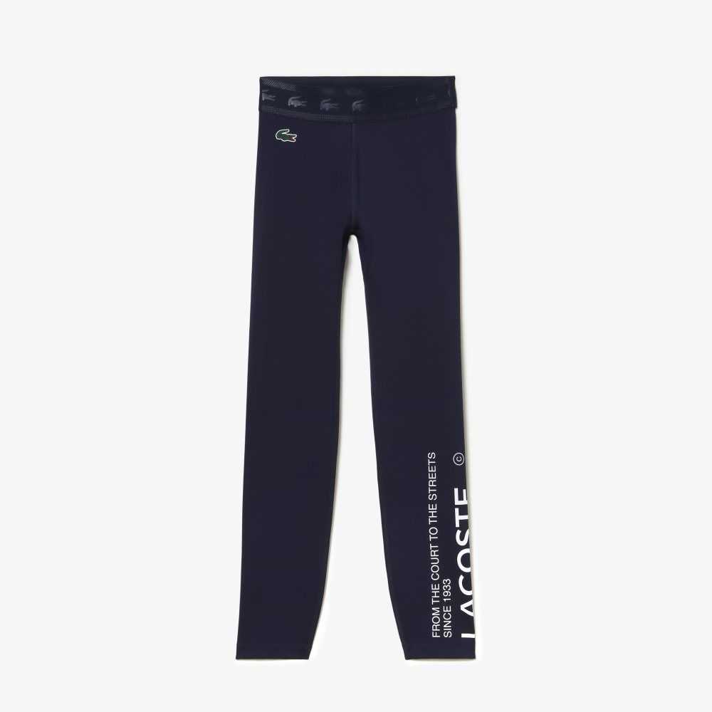 Navy Blue Lacoste SPORT 7/8 Length Recycled Polyester Leggings | LVIQAY-640