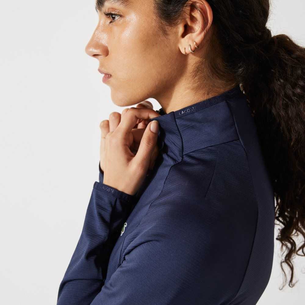 Navy Blue Lacoste SPORT Breathable Ergonomic Zip Golf Jacket | ZARSBE-356