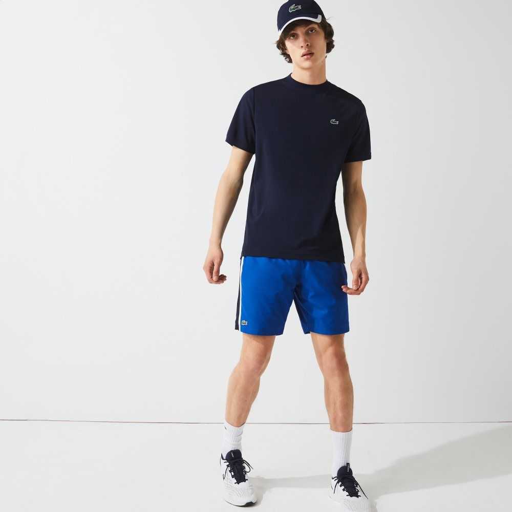 Navy Blue Lacoste SPORT Breathable Pique T-Shirt | SIYMCK-378