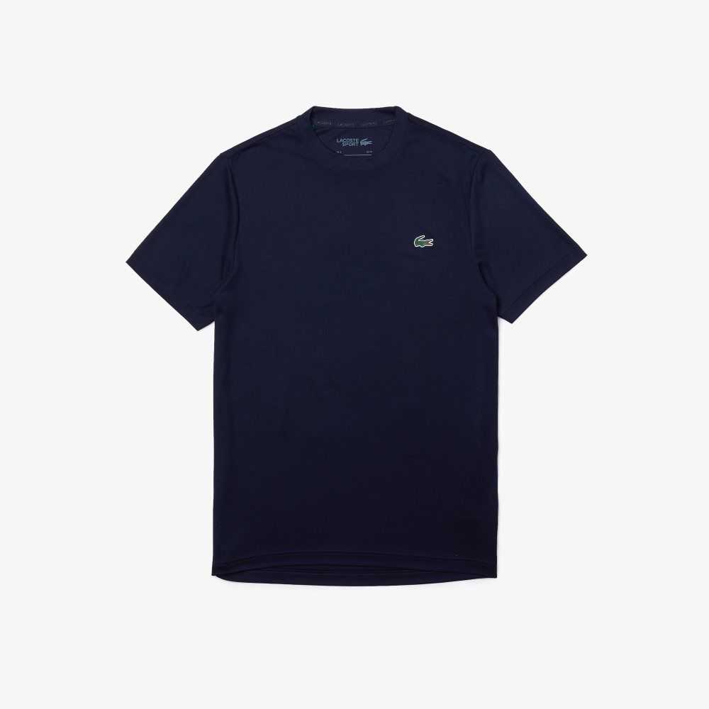 Navy Blue Lacoste SPORT Breathable Pique T-Shirt | SIYMCK-378