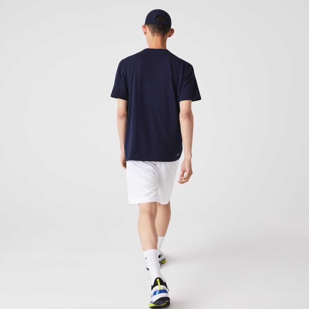 Navy Blue Lacoste SPORT Breathable T-Shirt | XJZKDO-638