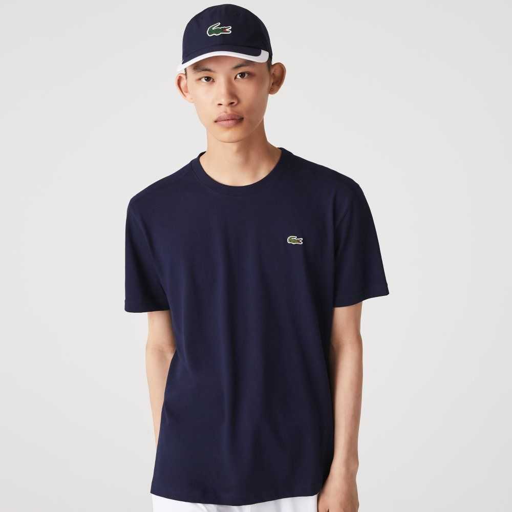 Navy Blue Lacoste SPORT Breathable T-Shirt | XJZKDO-638