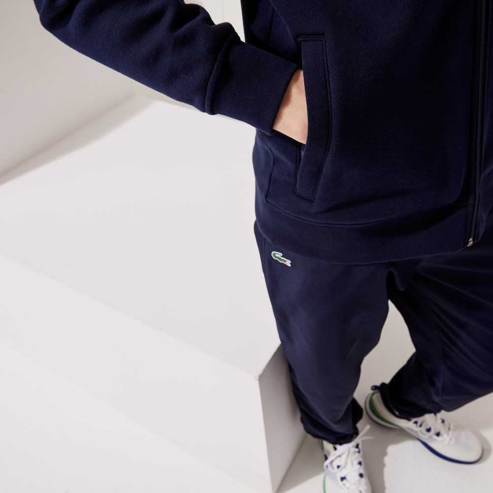 Navy Blue Lacoste SPORT Lightweight Bi-material Hoodie | YVOHRK-914