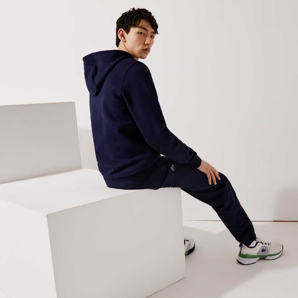 Navy Blue Lacoste SPORT Lightweight Bi-material Hoodie | YVOHRK-914