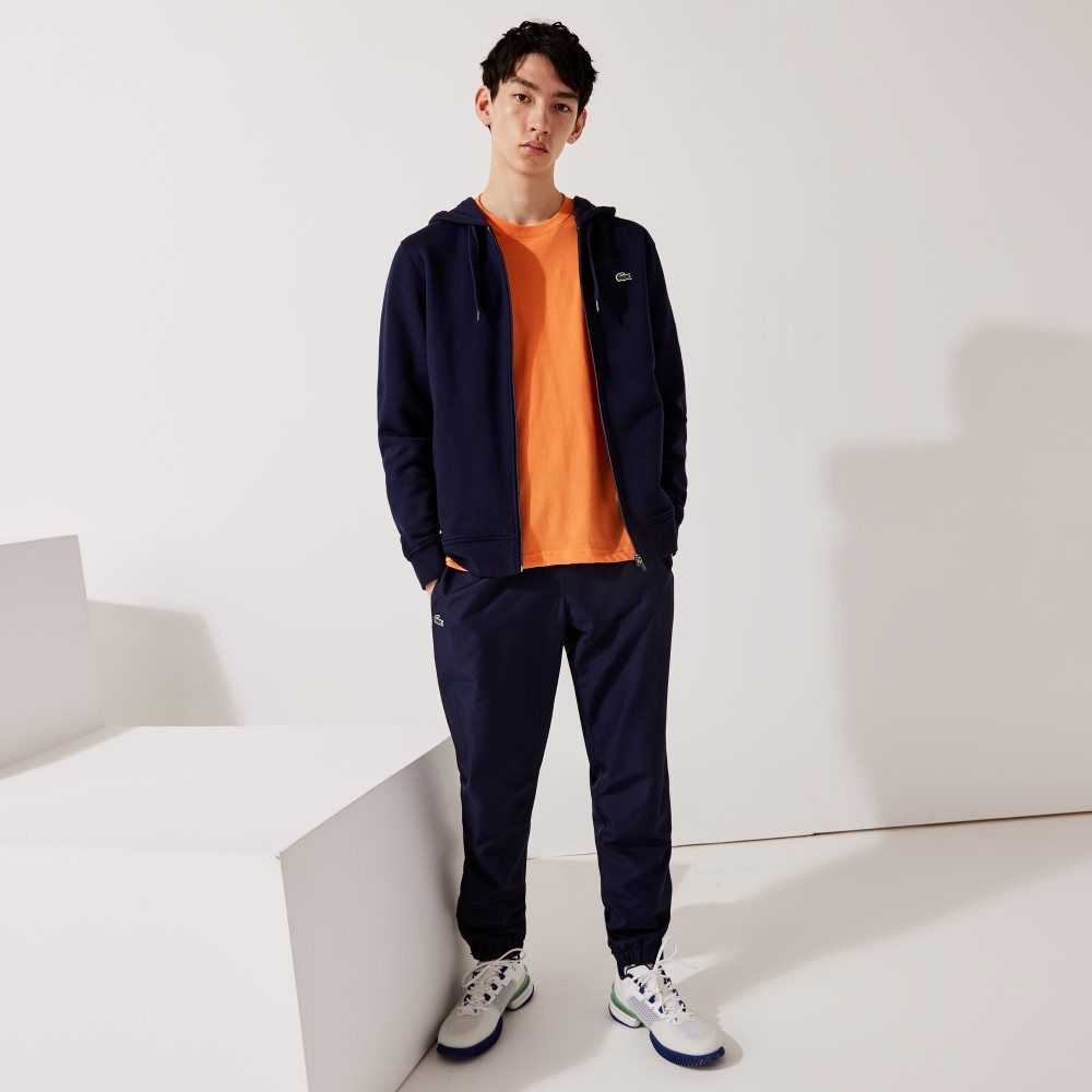 Navy Blue Lacoste SPORT Lightweight Bi-material Hoodie | YVOHRK-914