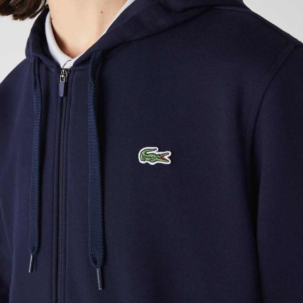 Navy Blue Lacoste SPORT Lightweight Bi-material Hoodie | YVOHRK-914