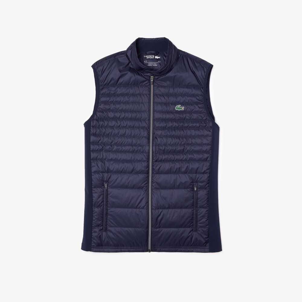 Navy Blue Lacoste SPORT Lightweight Water-Resistant Quilted Golf Vest | GCKQAE-816