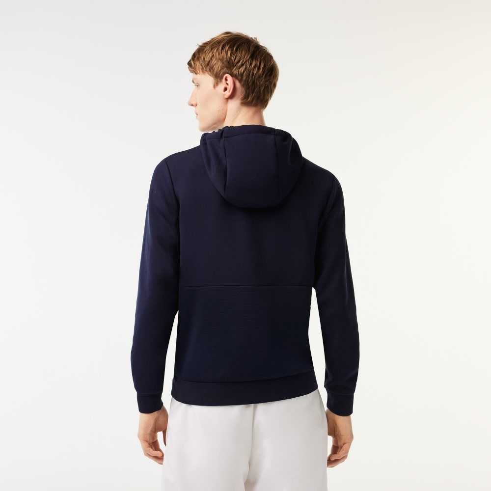 Navy Blue Lacoste SPORT Mesh Panels Hoodie | QILGWS-725