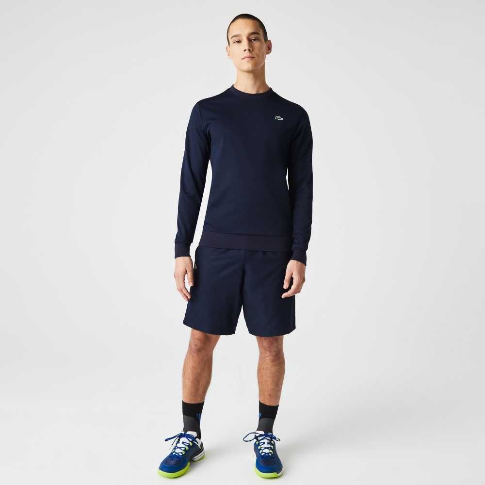 Navy Blue Lacoste SPORT Printed Tennis Sweatshirt | SNFAWX-634