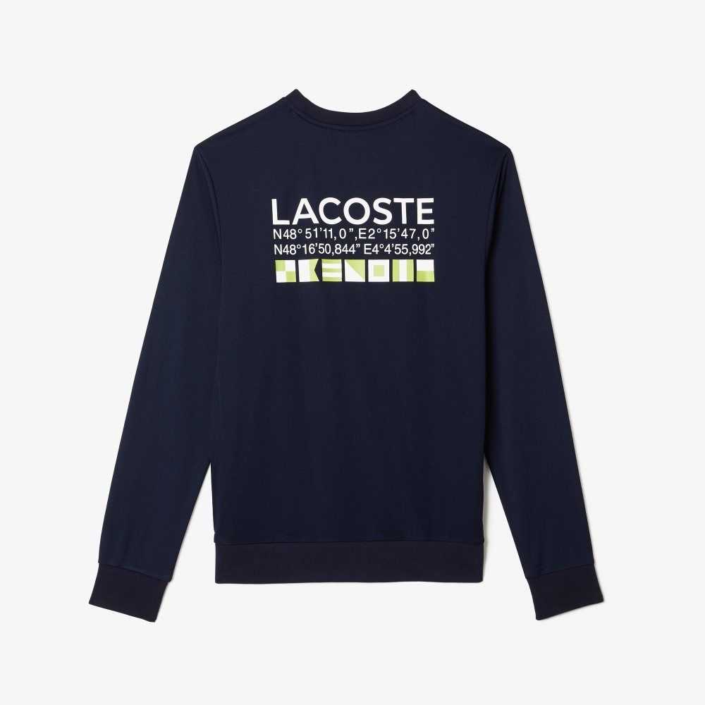 Navy Blue Lacoste SPORT Printed Tennis Sweatshirt | SNFAWX-634