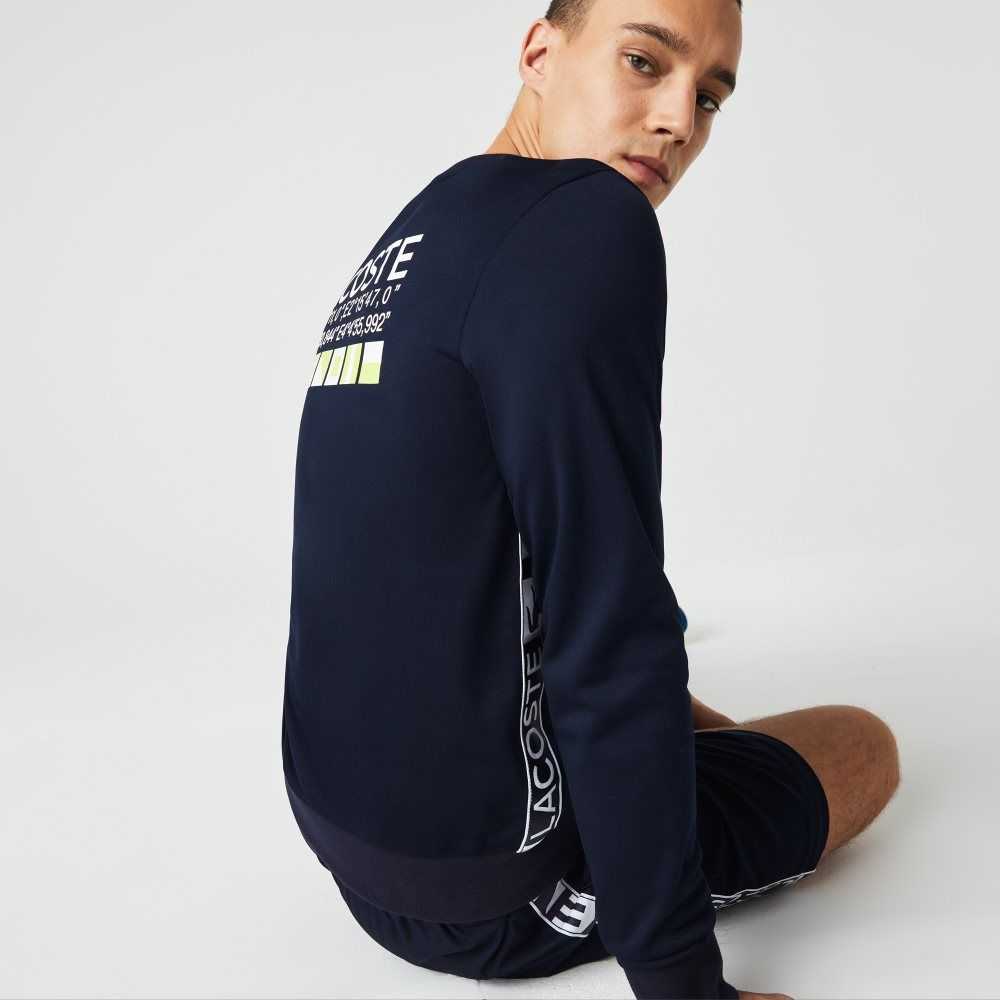 Navy Blue Lacoste SPORT Printed Tennis Sweatshirt | SNFAWX-634