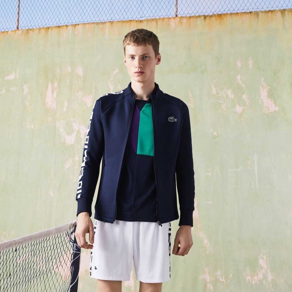 Navy Blue Lacoste SPORT Printed Zip Tennis Sweatshirt | DNFZJU-684