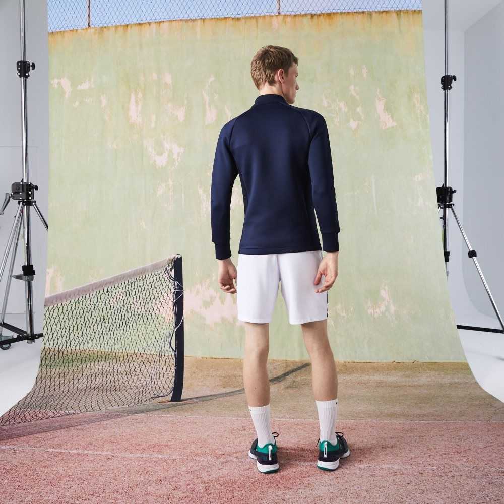 Navy Blue Lacoste SPORT Printed Zip Tennis Sweatshirt | DNFZJU-684