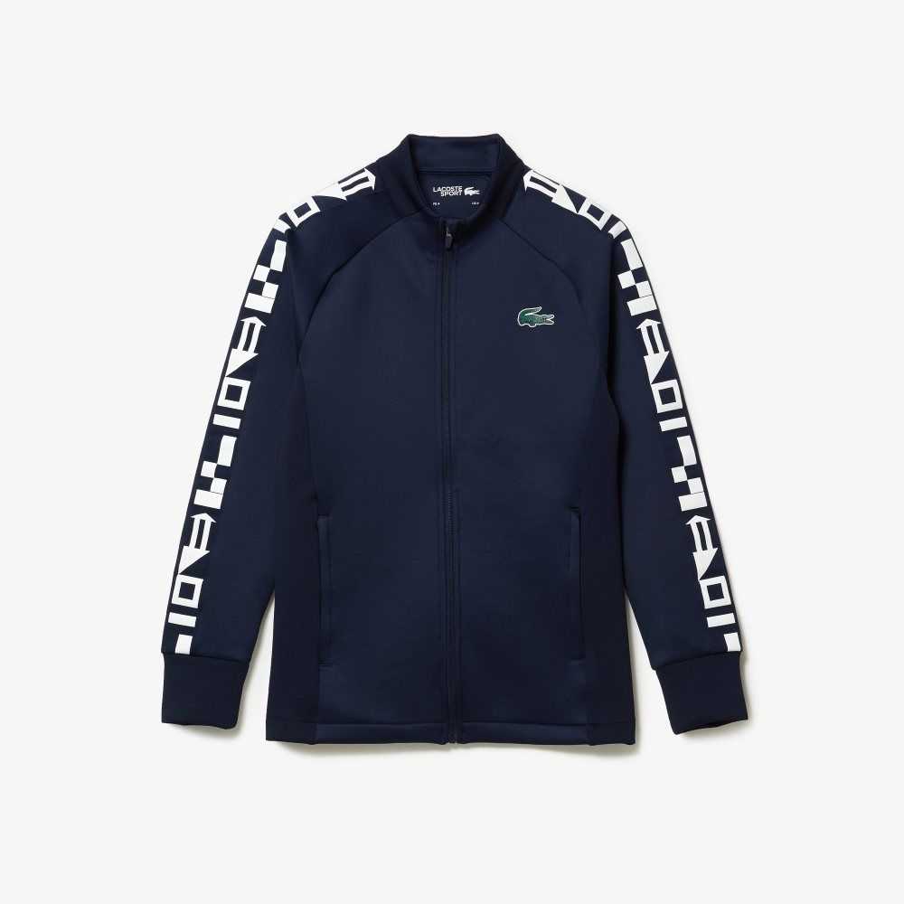 Navy Blue Lacoste SPORT Printed Zip Tennis Sweatshirt | DNFZJU-684