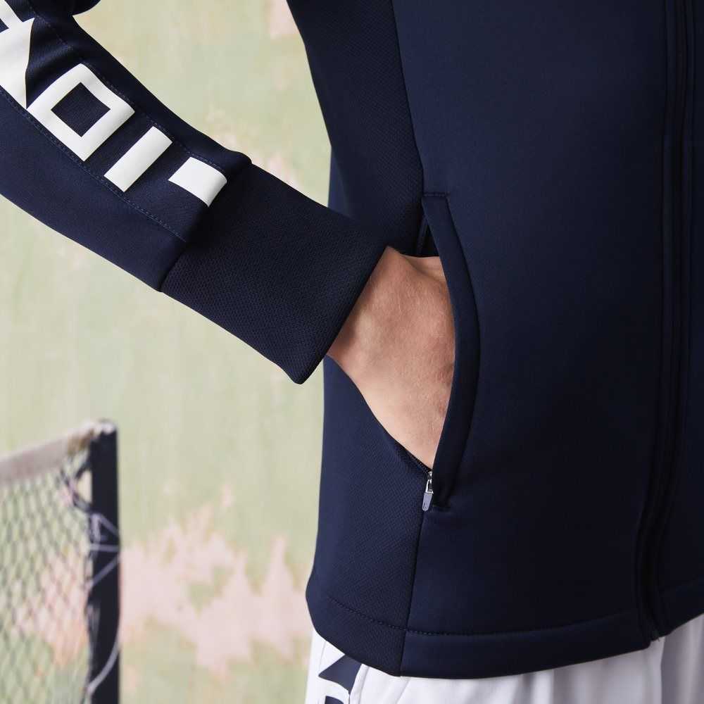 Navy Blue Lacoste SPORT Printed Zip Tennis Sweatshirt | DNFZJU-684