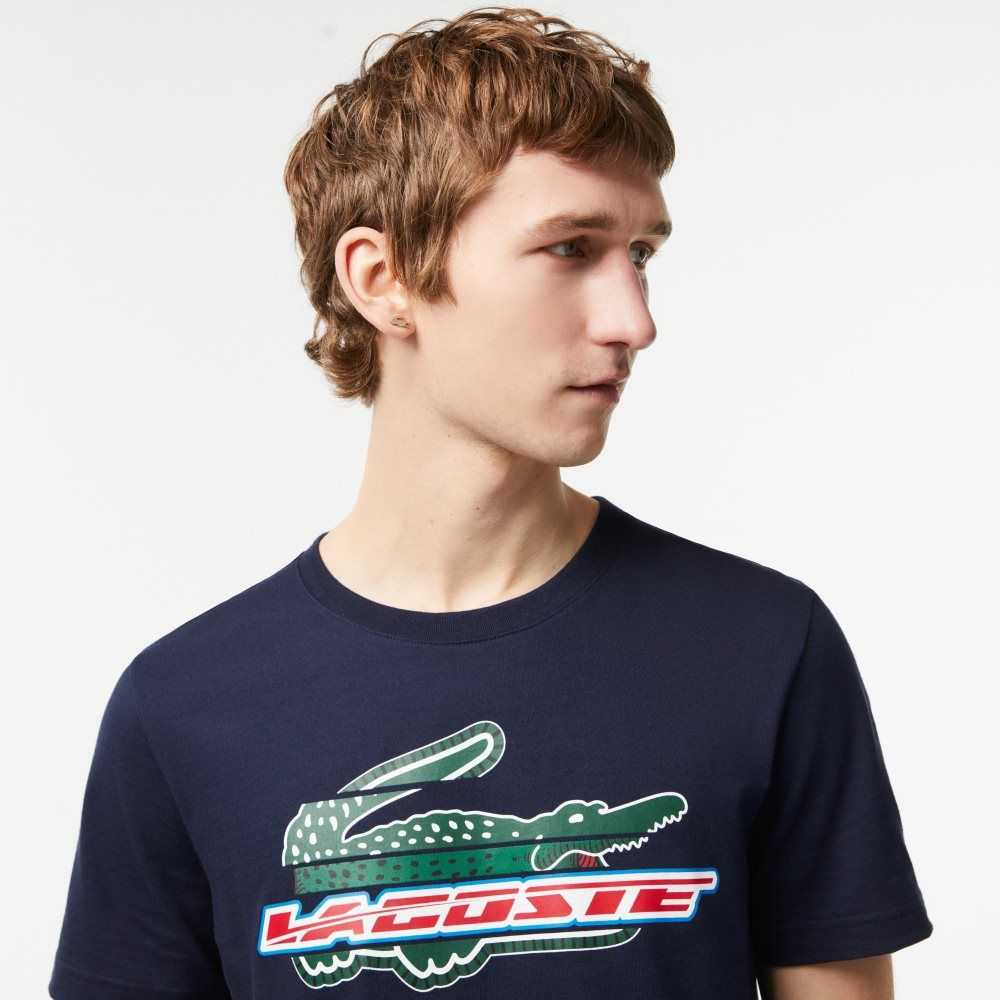 Navy Blue Lacoste SPORT Regular Fit Organic Cotton T-Shirt | XHBSLU-234