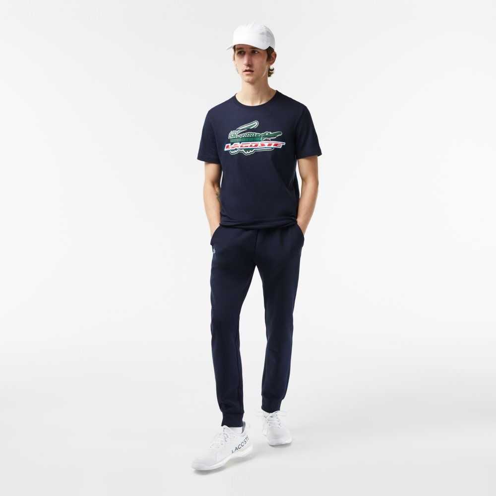 Navy Blue Lacoste SPORT Regular Fit Organic Cotton T-Shirt | XHBSLU-234