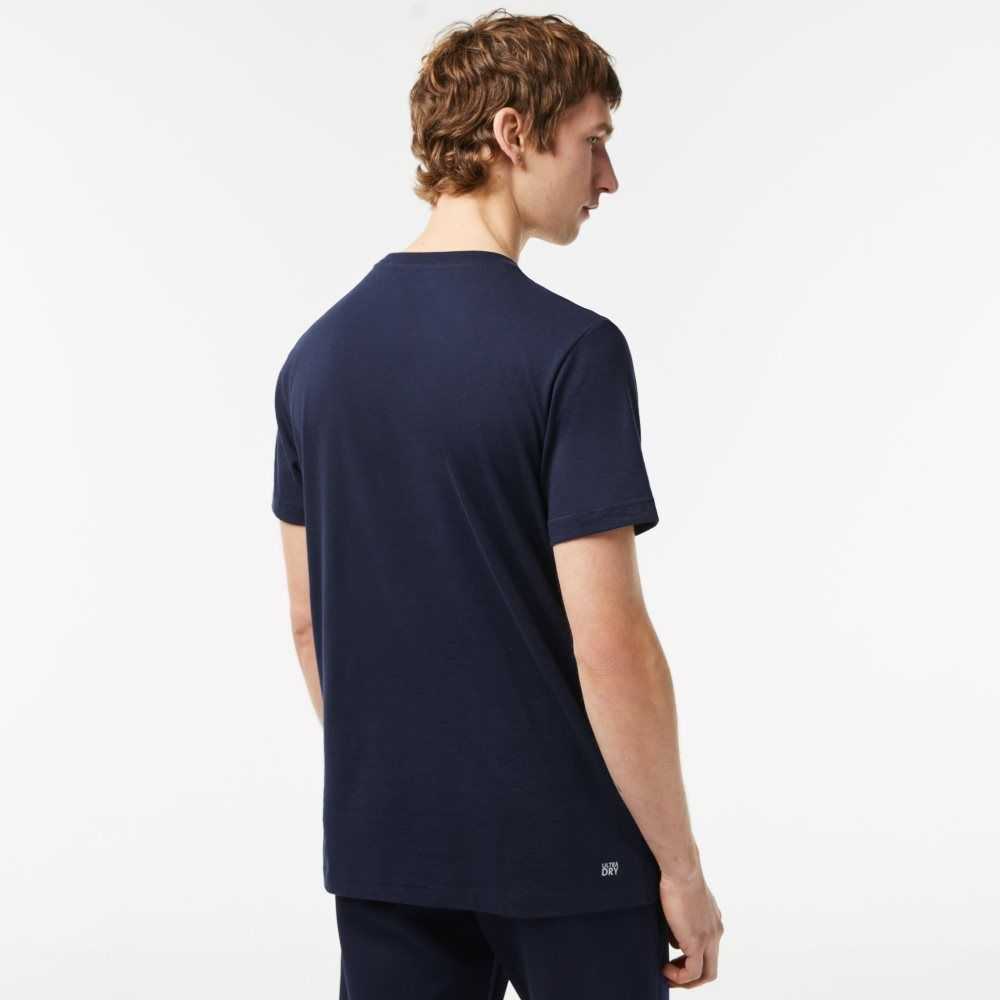 Navy Blue Lacoste SPORT Regular Fit Organic Cotton T-Shirt | XHBSLU-234