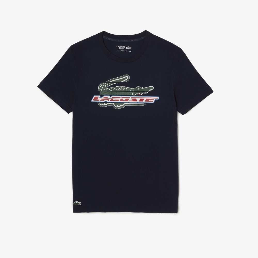 Navy Blue Lacoste SPORT Regular Fit Organic Cotton T-Shirt | XHBSLU-234