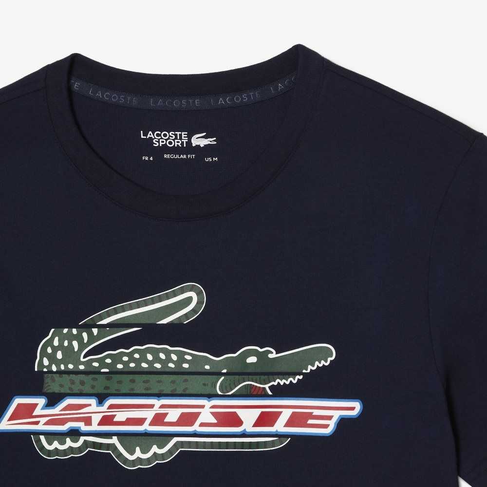 Navy Blue Lacoste SPORT Regular Fit Organic Cotton T-Shirt | XHBSLU-234