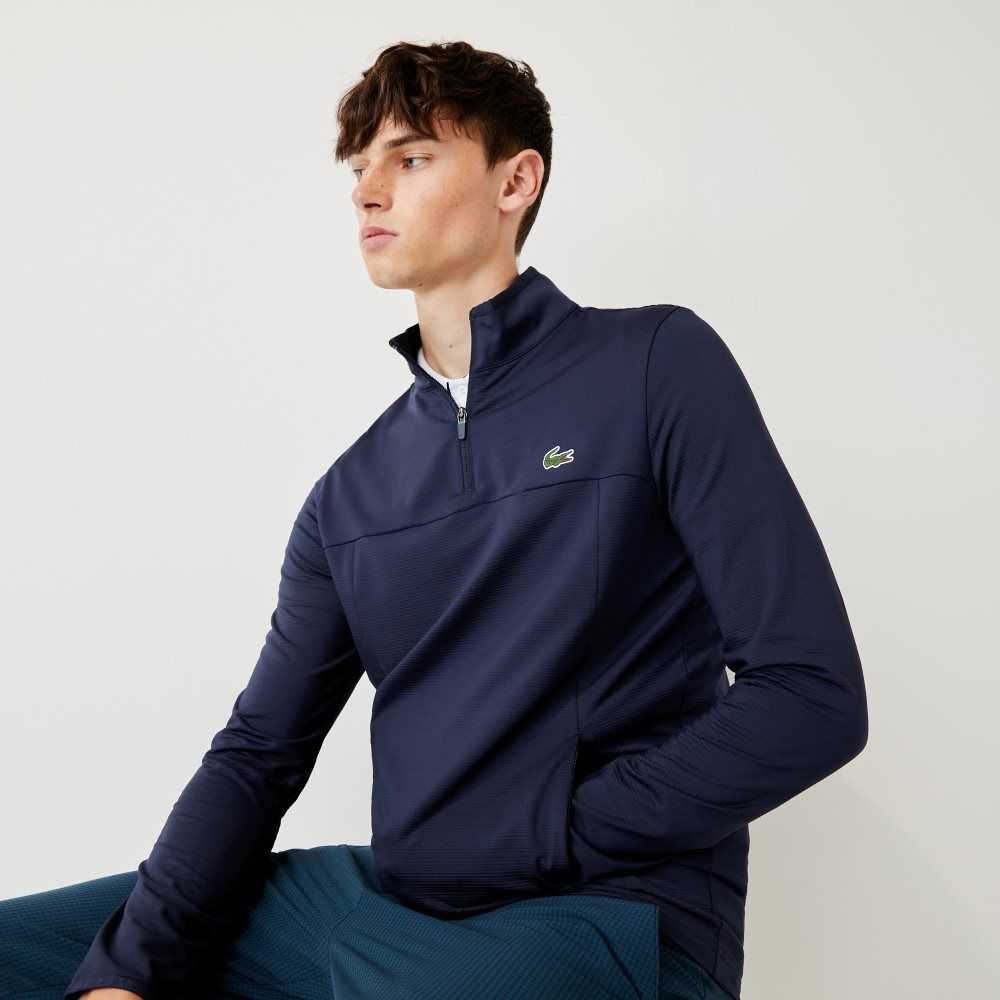 Navy Blue Lacoste SPORT Stretch Half Zip Sweatshirt | JOEHAM-728