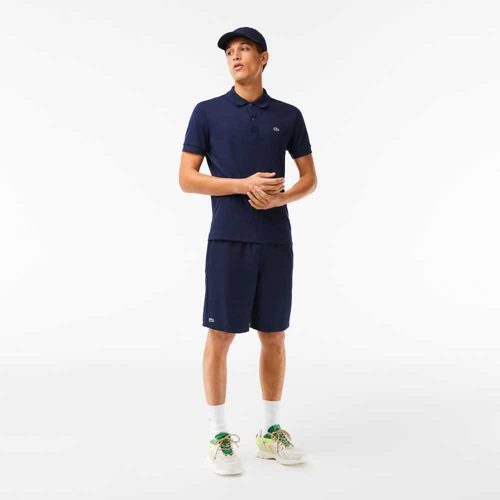 Navy Blue Lacoste SPORT Tennis Solid Diamond Weave Shorts | KIUJCG-831