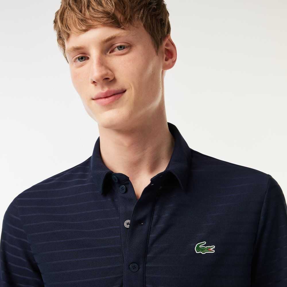 Navy Blue Lacoste SPORT Textured Breathable Golf Polo | IQVDJU-690