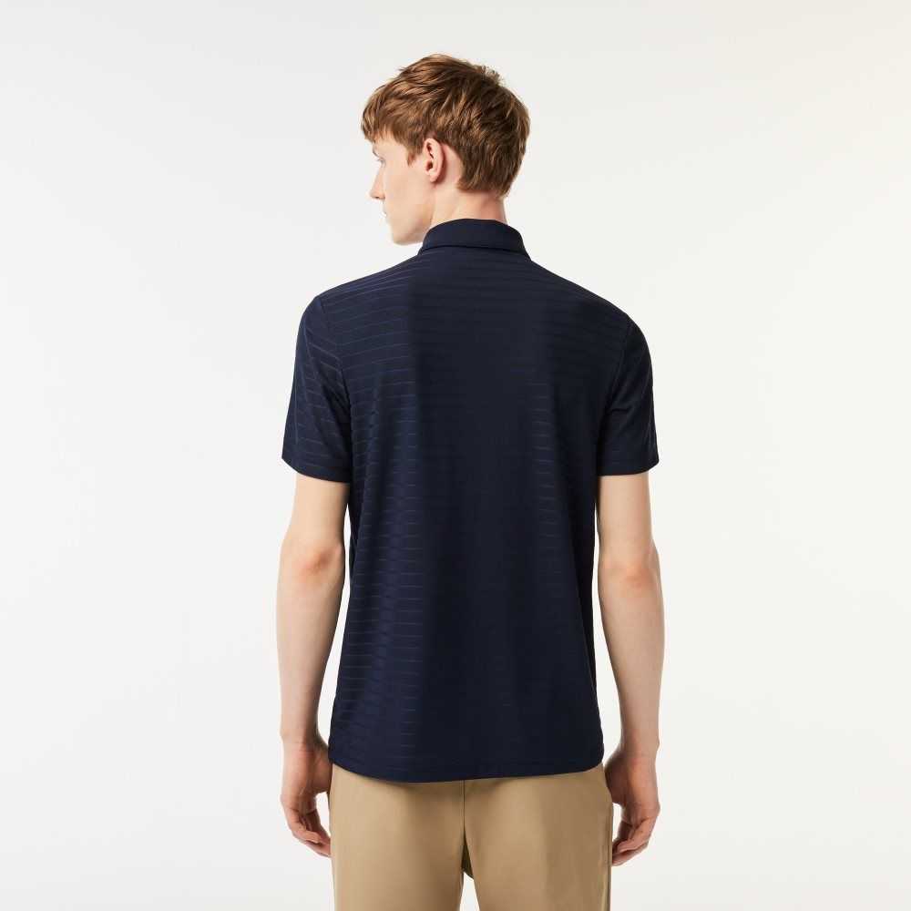 Navy Blue Lacoste SPORT Textured Breathable Golf Polo | IQVDJU-690