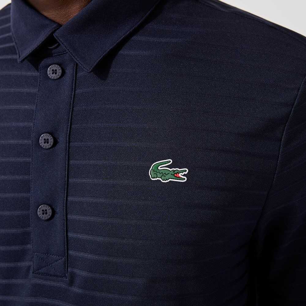 Navy Blue Lacoste SPORT Textured Breathable Golf Polo | IQVDJU-690