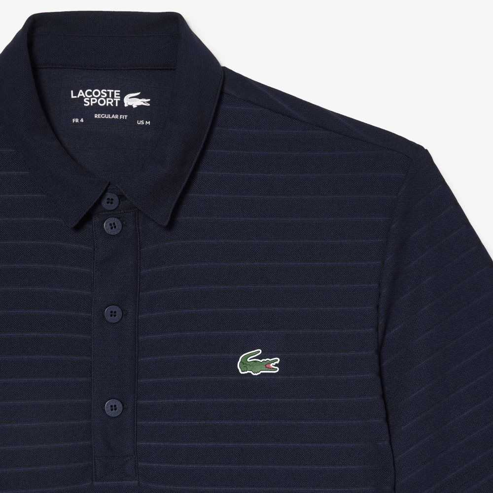 Navy Blue Lacoste SPORT Textured Breathable Golf Polo | IQVDJU-690