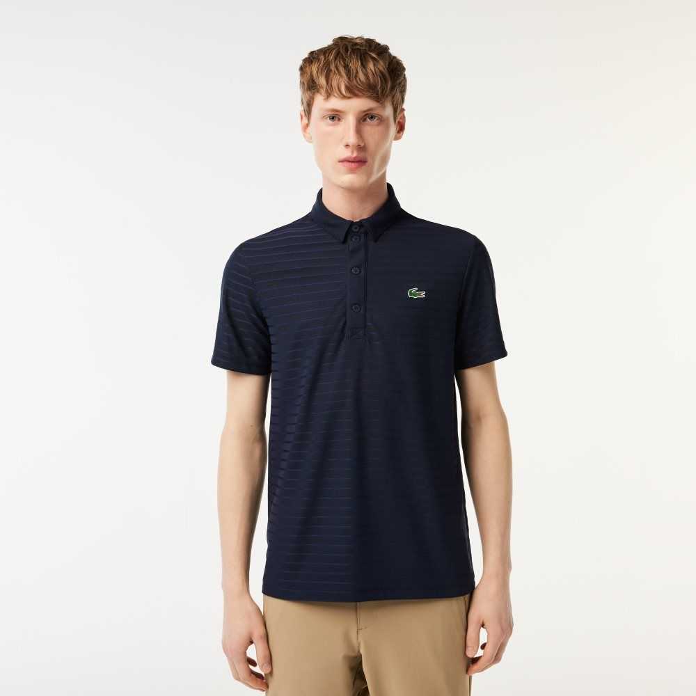 Navy Blue Lacoste SPORT Textured Breathable Golf Polo | IQVDJU-690