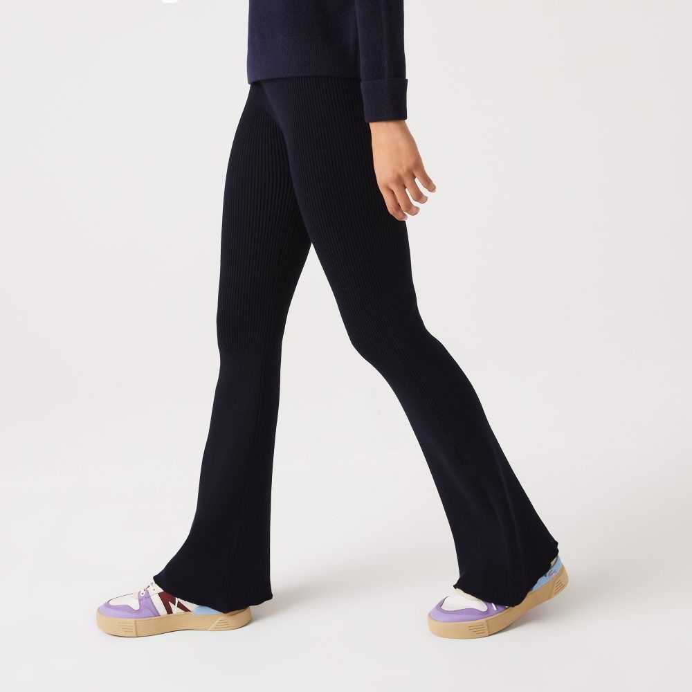 Navy Blue Lacoste Seamless Ribbed Knit Leggings | NYELXM-382