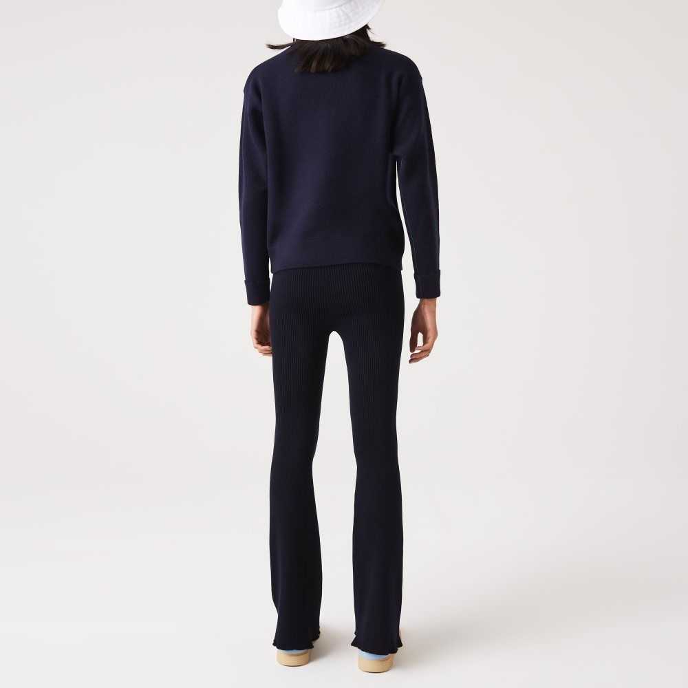 Navy Blue Lacoste Seamless Ribbed Knit Leggings | NYELXM-382