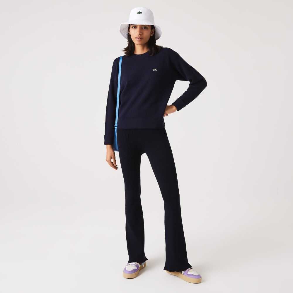 Navy Blue Lacoste Seamless Ribbed Knit Leggings | NYELXM-382