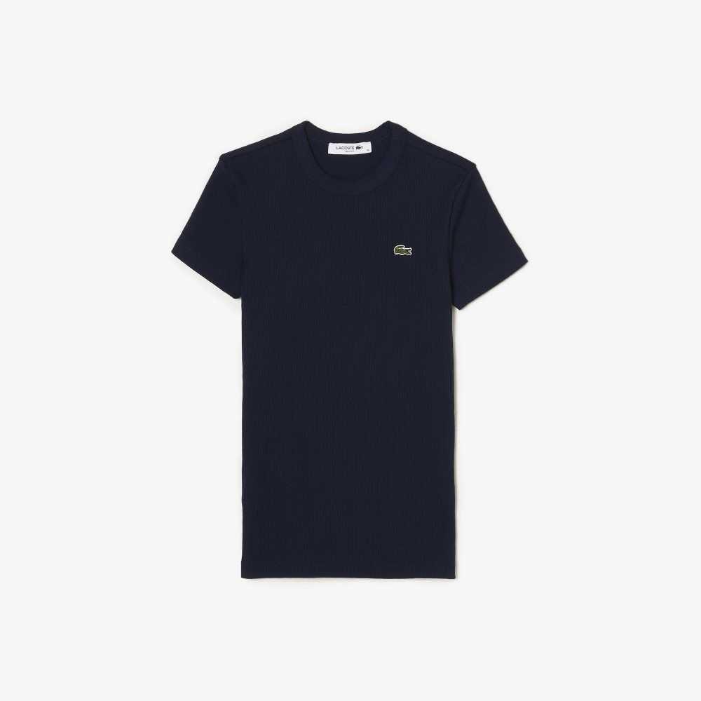 Navy Blue Lacoste Slim Fit Organic Cotton T-Shirt | JRSDBL-843