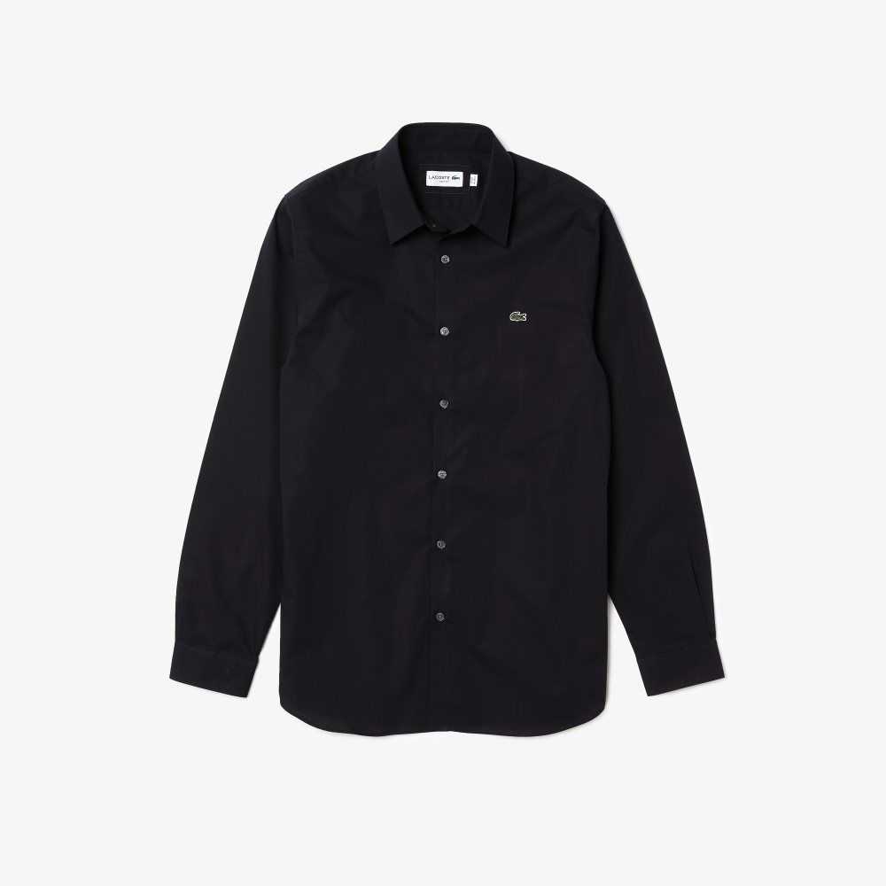 Navy Blue Lacoste Slim Fit Stretch Cotton Poplin Shirt | AOXWQK-062