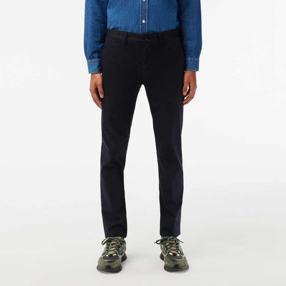 Navy Blue Lacoste Slim Fit Stretch Cotton Pants | GJAQPN-497